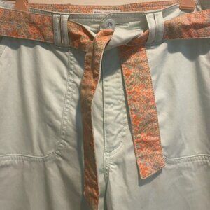 FDJ FRENCH DRESSING JEANS: Aquamarine Blue with Pink Multiprint Tie Belt  Sz 10